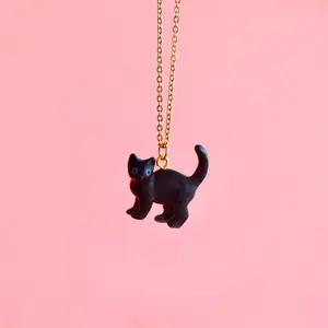 Black Cat Necklace | Camp Hollow Ceramic Animal Jewelry | Porcelain Pendant