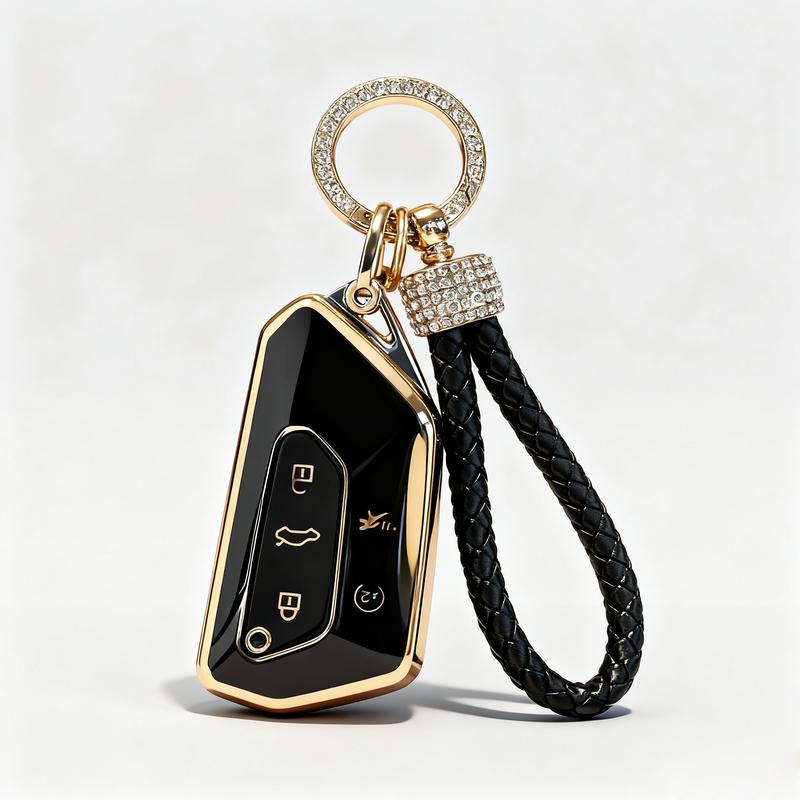 for Volkswagen Key Fob Cover with Keychain,Car Key Case fit for VW ID.4 ID.3 MK8 Golf GTI Seat Leon MK4 Skoda Octavia(Black White)