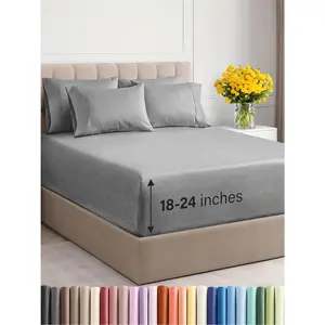 Extra Deep Pocket Cal King Sheets - 4  Cooling Bed Sheets - Bed Sheet -, Wrinkle Free  - Easily Fits Extra Deep Mattresses - Heathered Grey Sheets