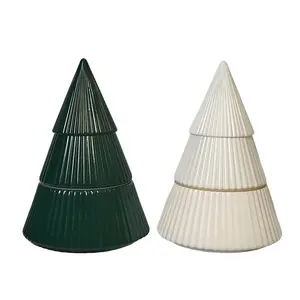 Christmas Tree Jar Candle Three Wick All Natural Soy Wax Green & White Festive Decor for Holiday Atmosphere Eco-Friendly Choice