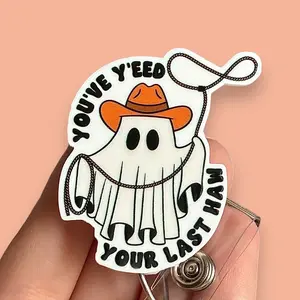 Glitter My Badge Halloween ghost You’ve just yeed your last haw badge reel for nurse and hospital workers. Badge clip Badge pull - Retractable swivel clip with a 360 rotation. Great gift for coworker.