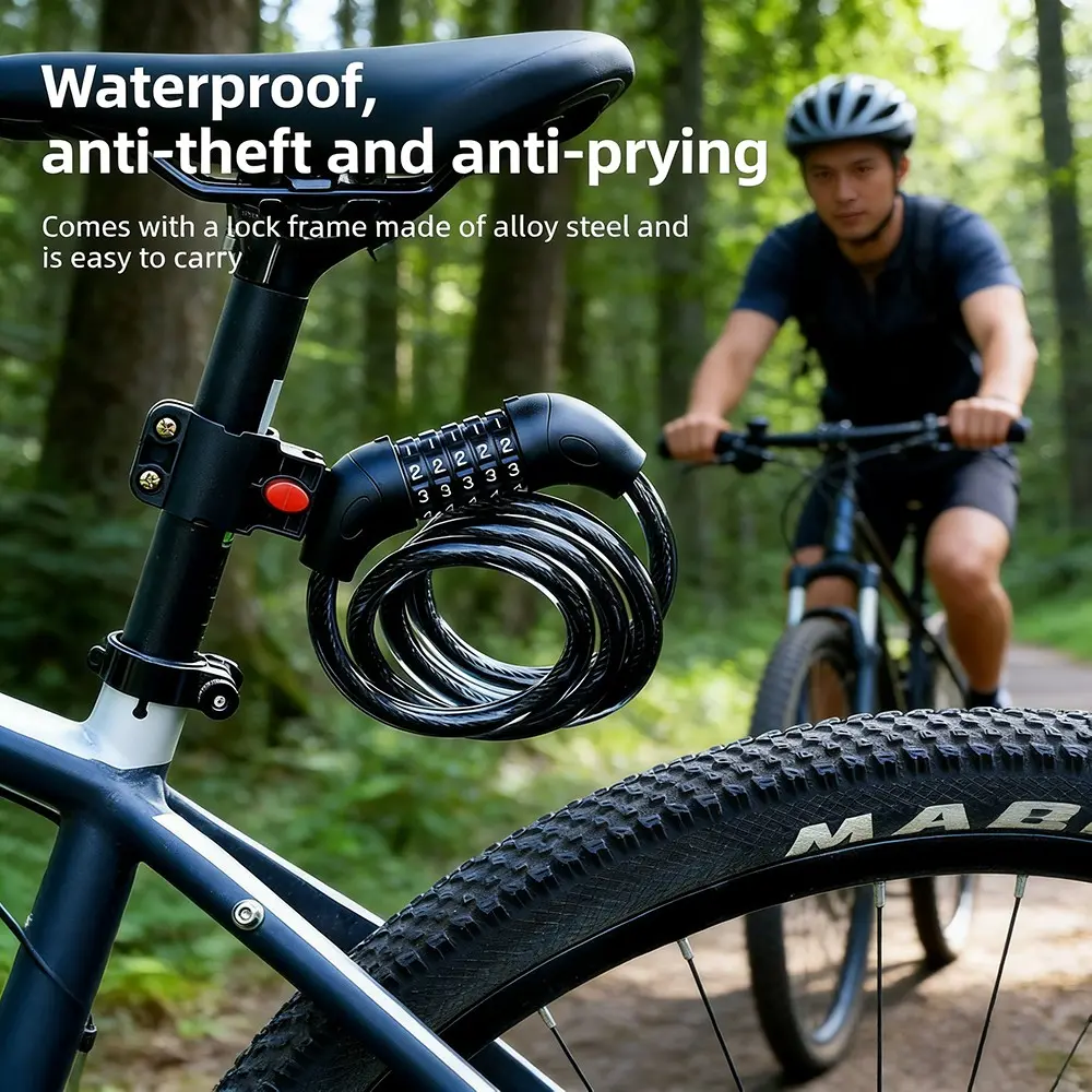 Mountain Bike Lock Anti-Theft Steel Cable Loop Wire Lock Thickened Fixed Key Lock Shear Resistant Bicycle Circle Lock Accessories