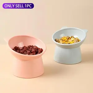PipiTao Nordic-Style Elevated Cat Bowl with Cartoon Design, Anti-Spill Protection, Plastic Neck Support to Prevent Neck Strain