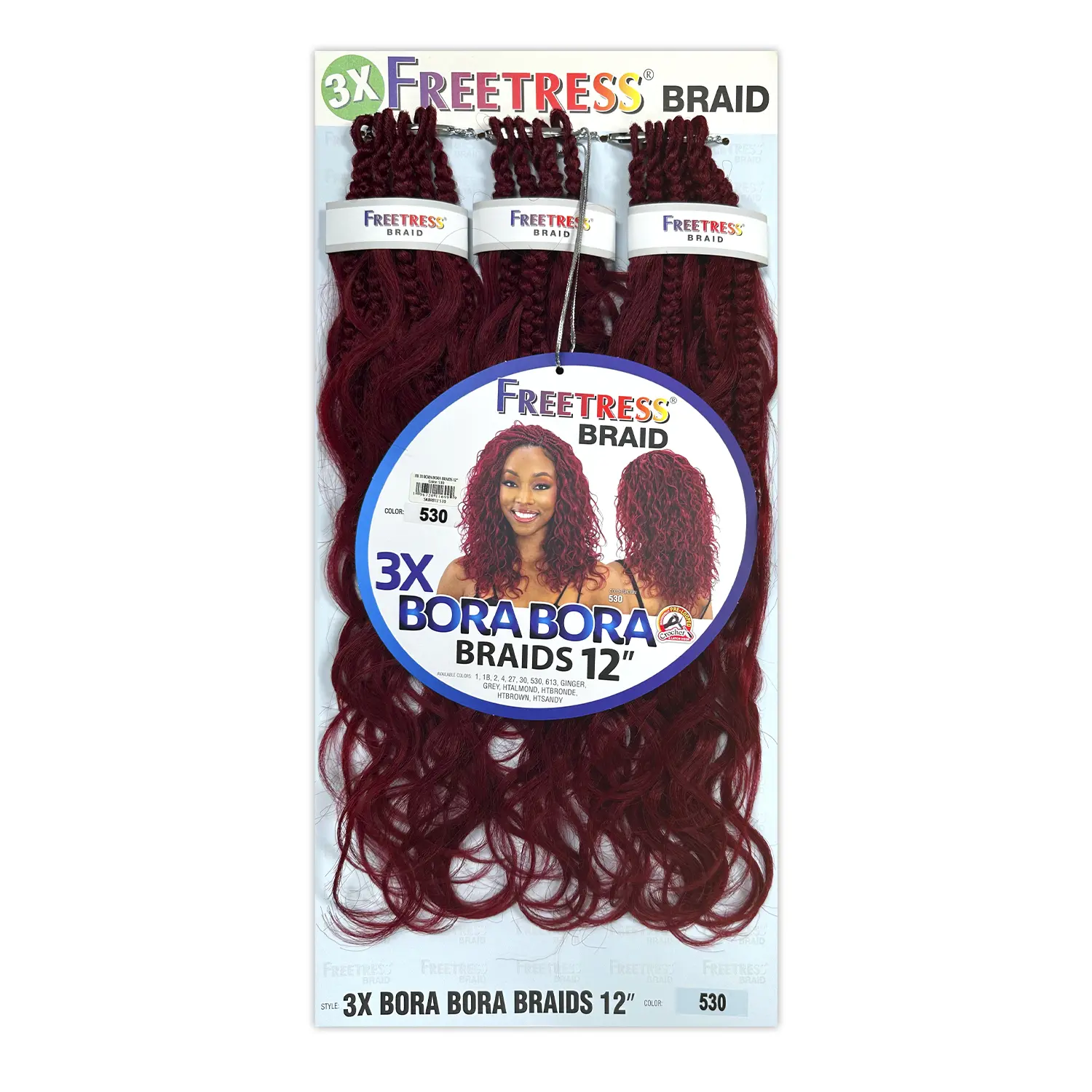 Freetress Crochet Braids 3X Bora Bora, 12" Boho Style Synthetic Hair Extensions, 18 Strands Per Pack, Synthetic Braids, Crochet Hairstyles