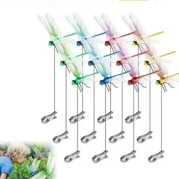 12 Pieces 3D Dragonfly Garden Decor Dragon Fly Garden Stakes Dragonflies Garden Ornaments Patio Decoration Dragonfly Stakes with Sticks