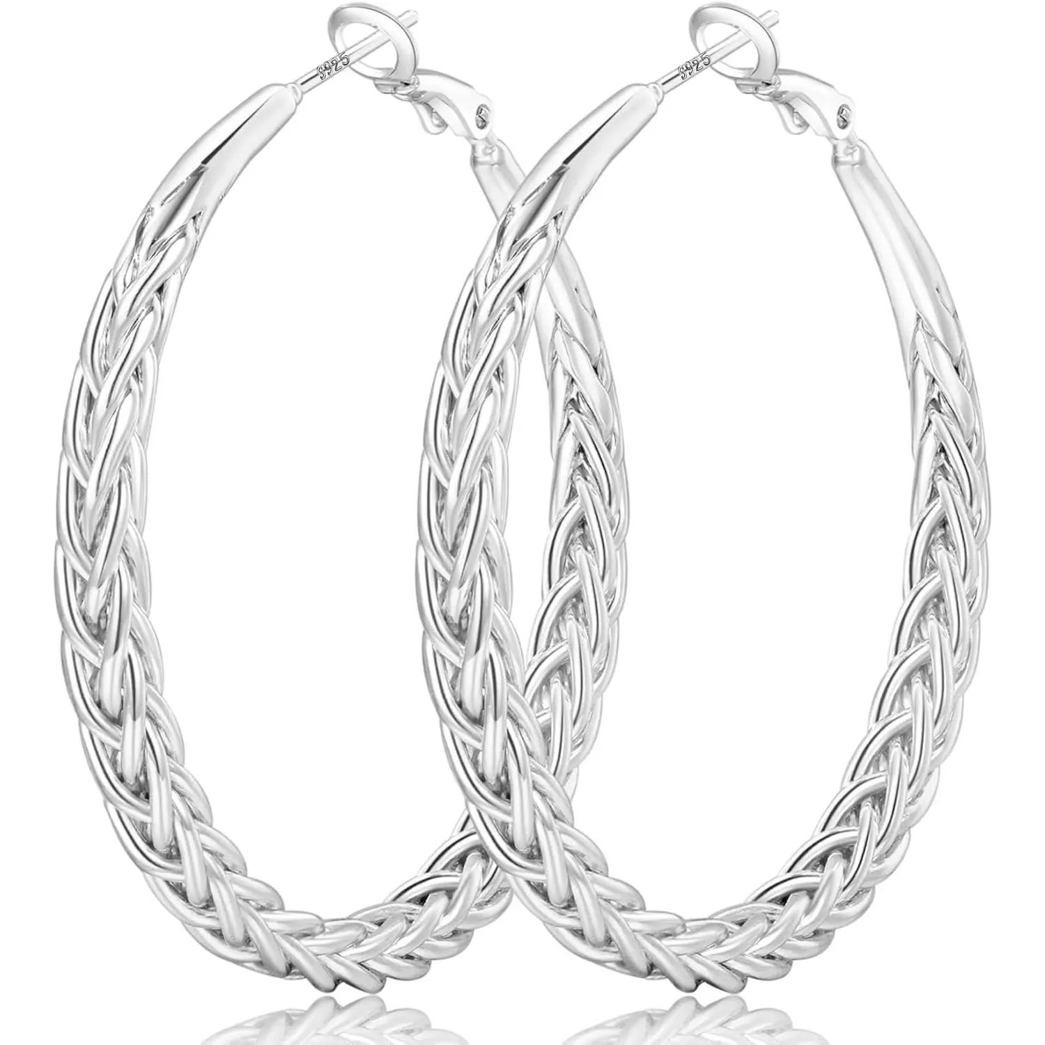 Senteria Silver Hoop Earrings for Women Hypoallergenic 925 Sterling Silver Post Hoop Earrings Lightweight Large Hoops Earring Thick Twisted Silver Hoops 30/40/50MM, Lightweight Fit, Multi-Size