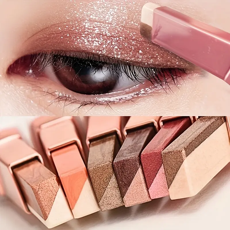 Dual-Color Shimmer Eyeshadow Stick, Waterproof Cream Cosmetic for Easy Glittery Eye Makeup - Long-Lasting, Smudge-Proof Pencil in Pink & Brown Shades, Easy Eye Makeup, Sparkly Makeup
