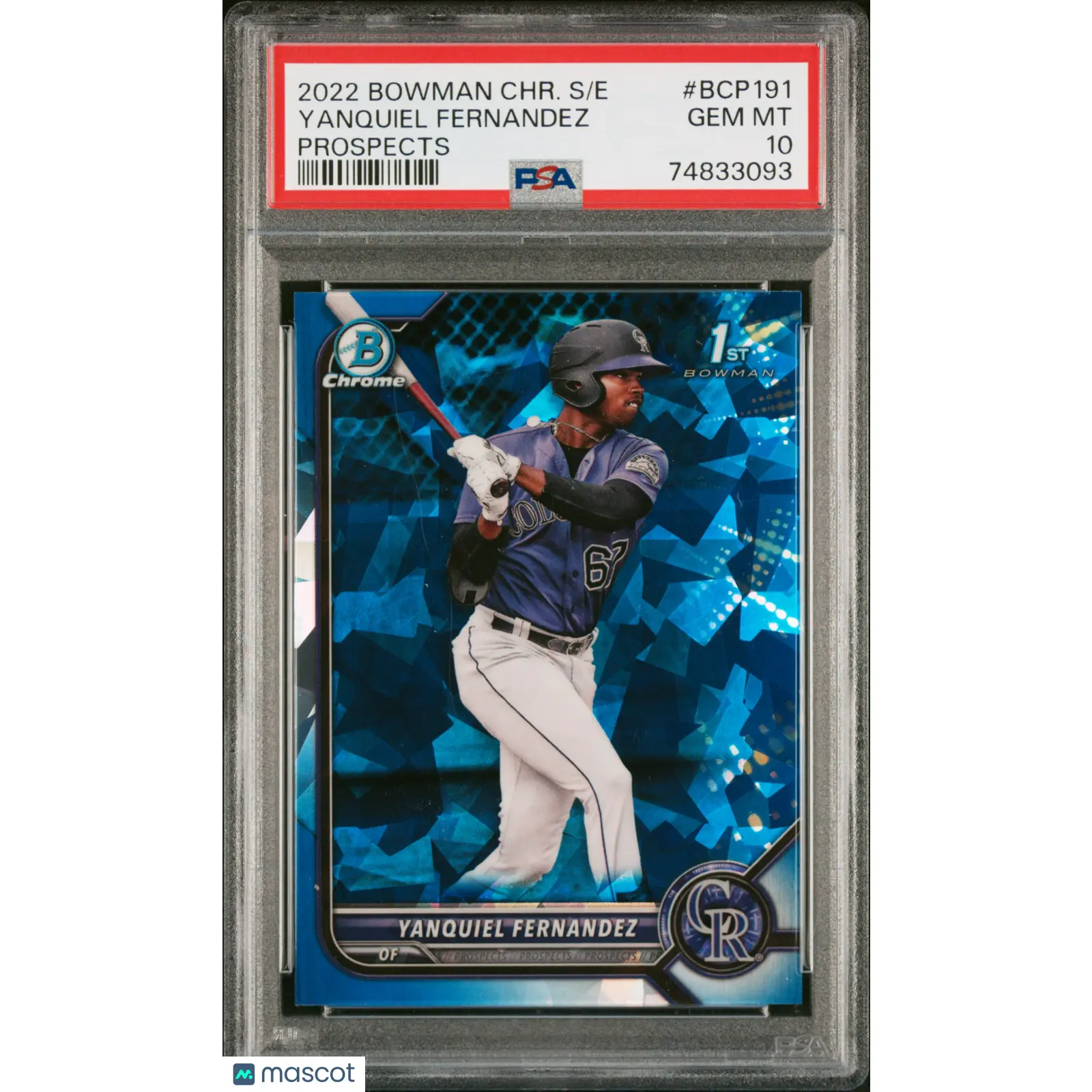 2022 Bowman Chrome Sapphire Edition Prospects Yanquiel Fernandez #BCP191 PSA 10