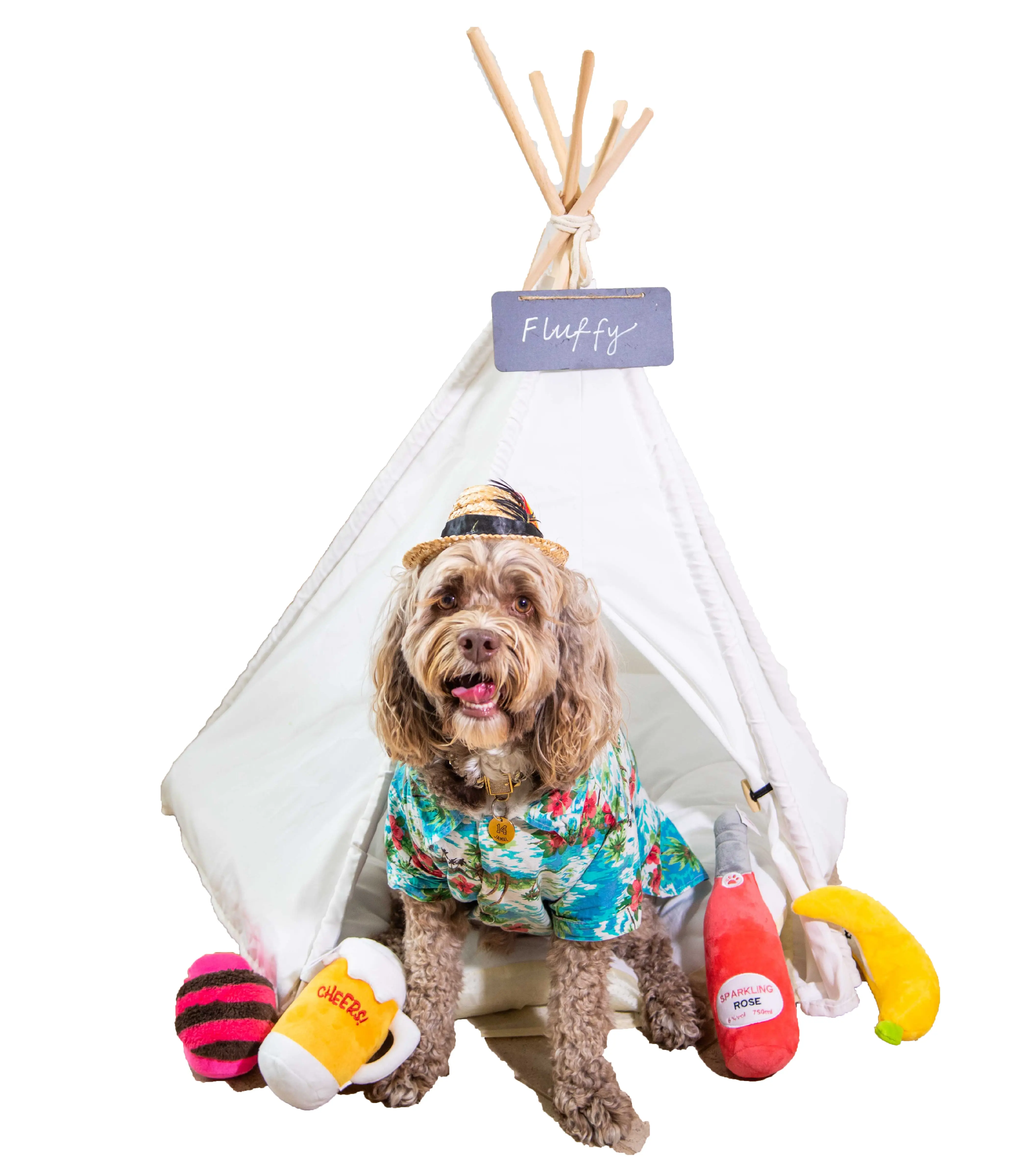 Fluffy White Pet Teepee Dog Bed - Portable Foldable Design with Carrying Bag & Non-Slip Caps for Dogs Cats & Rabbits Up to 33 Pounds