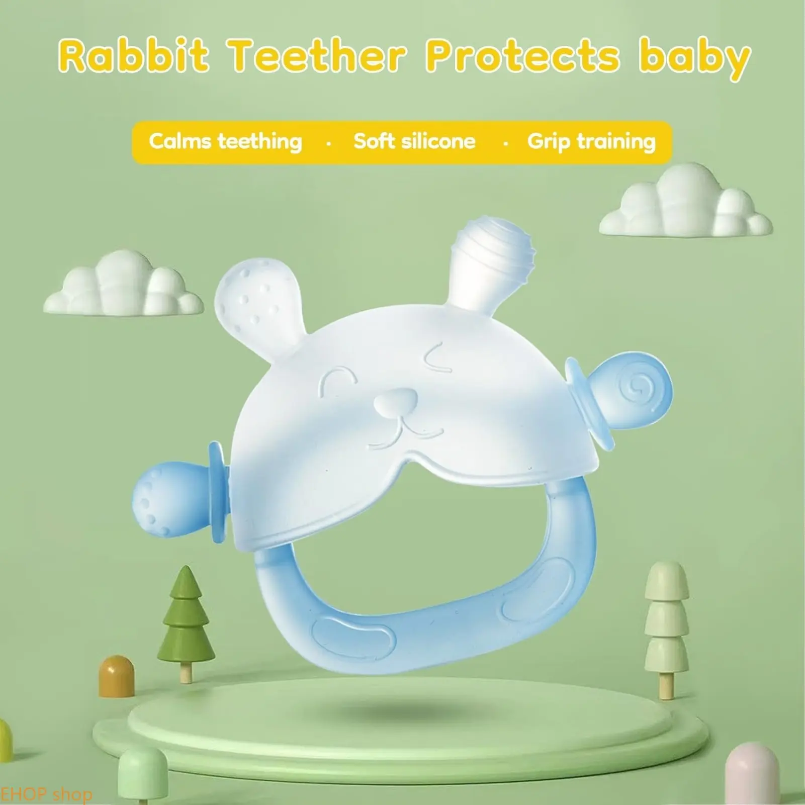 Unisex Cute Bear Silicone Teething Aid - Multi-Texture Gum Relief Massager, BPA-Free Oral Care Accessory with Storage Case and Clip