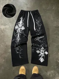 Men's Cross Print Gothic Style Drawstring Waist Casual Sweatpants
