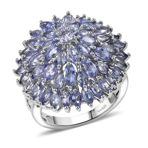 Tanzanite 5.60 ctw Chrysanthemum Flower Ring in Rhodium Over Sterling Silver Size 7 Christmas Gifts