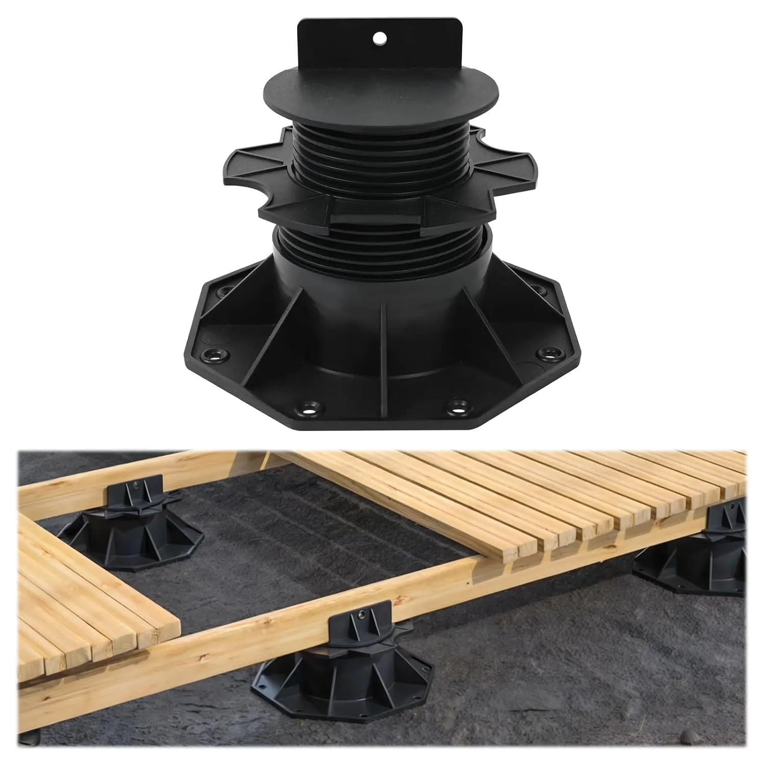 5 Pack Deck Support Pedestal, Adjustable Height 2.4"-5.5" M065 | Fits 2"×4" to 2 3/4"×6" Beams, Protects Deck Joists from Moisture & Erosion, Supports up to 2200 lbs per Base