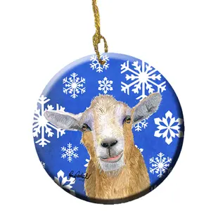 212 MAIN Small Glossy Goat Christmas Ornament - Paint-Ready Ceramic Decor, Winter Snowflake Festive Home Decoration, Gloss, Decorations