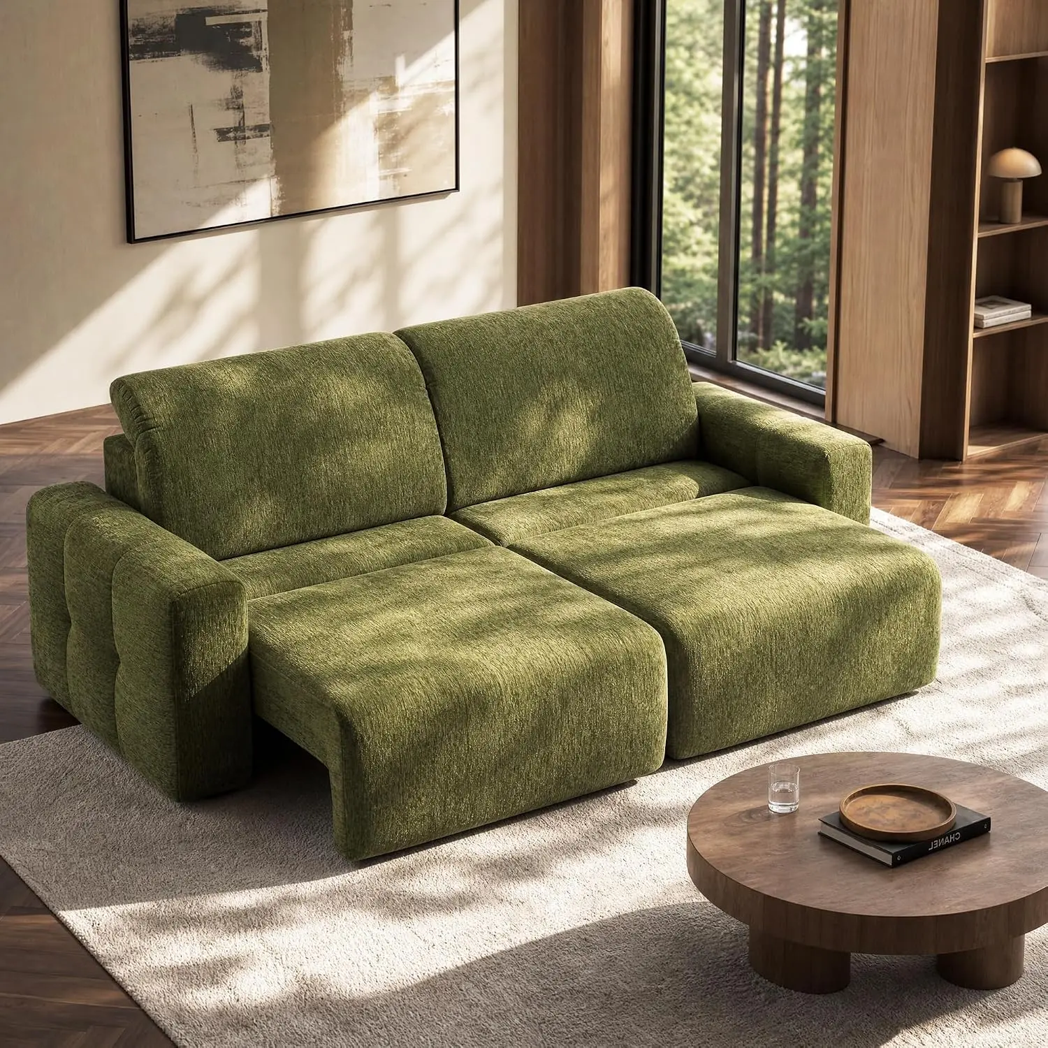 ModernMate 87.4" Power Reclining Loveseat, Chenille Reclining Sofa with Dual Motor Adjustable Headrest & Footrest, Deep Seat Modular Couch for Living Room, Home Theater, Olive Green