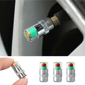4Pcs Car Tire Pressure Monitor Valve Caps – 3 Color Alert Indicator for Low Pressure, No Gauge Needed, Safe Driving Essential Tool, Tire Safety Accessory