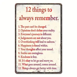 Retro Metal Aluminum Sign, 12 Things To Always Remember, Interesting Tin Sign, Wall Art Decor, Vintage Garage Wall Decor, Restaurant Decoration, Cafe Bar Club Living Room Wall Decor Plaque, 8''x12''