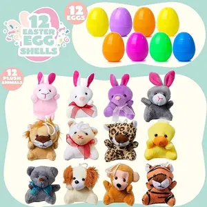Easter Eggs 12Pcs  Animal Plush Toys 12 Pcs 2.35in Stress Relief Toys Prefilled Easter Eggs for Easter Egg Hunt 12Pcs Prefilled Easter Eggs Kids Outdoor Play