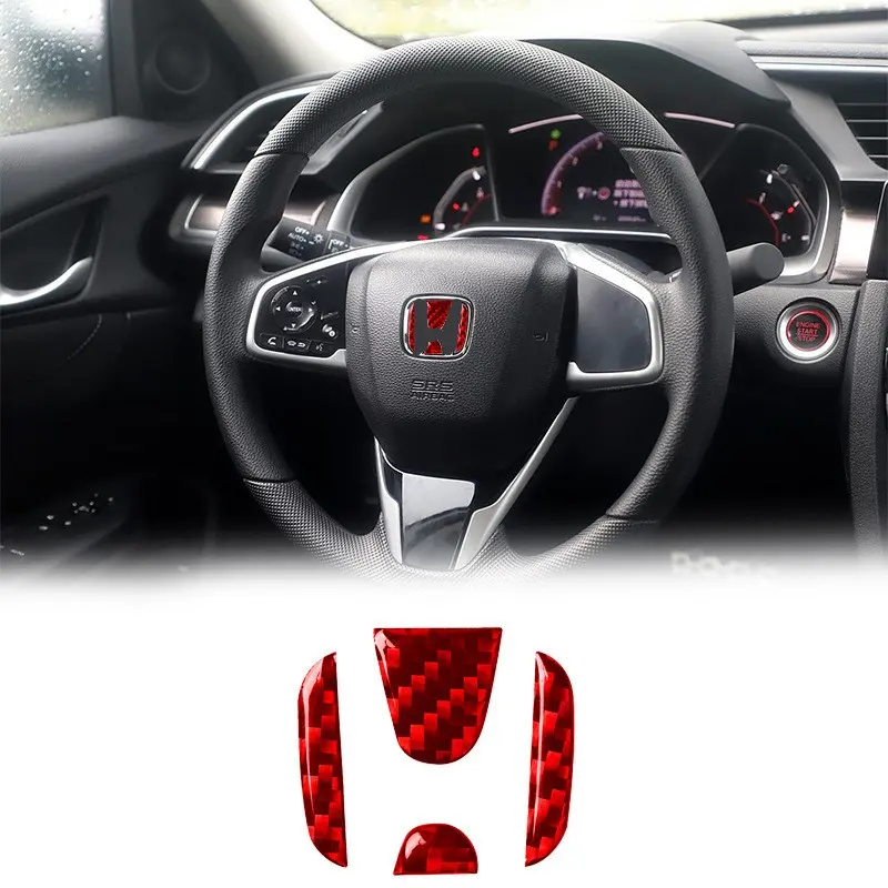 4 Piece Car Interior Accessories Anti-Scratch Wear Resistant Carbon Fiber Steering Wheel Decal Fit Honda Civic Crv Accord Xrv Fly