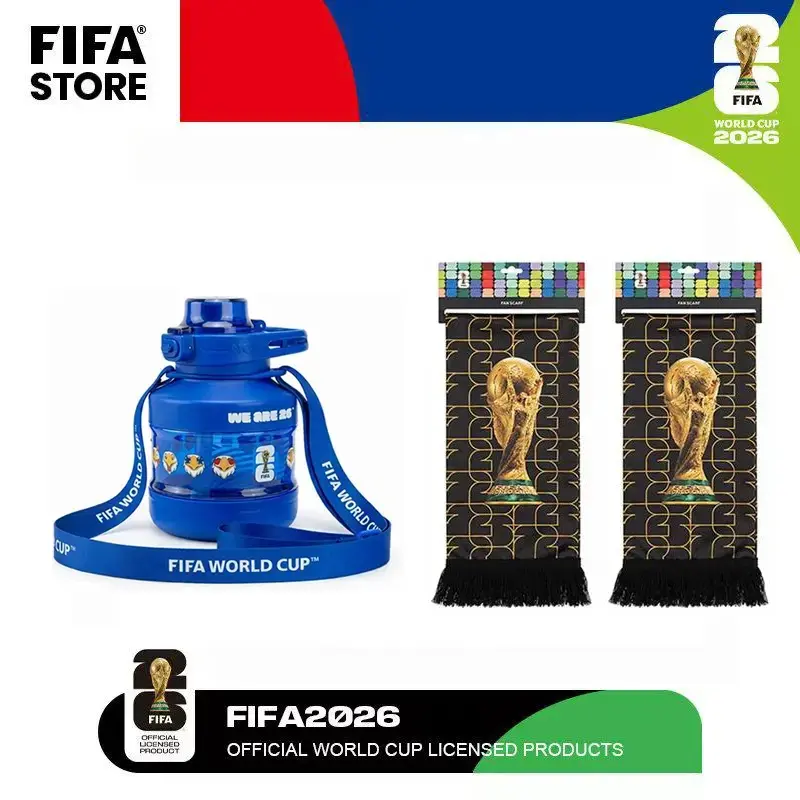 FIFA 2026 World Cup Unisex Crossbody Water Bottle Set - 830ml Leakproof Plastic Sports Jug, Hands-Free Strap, USA Fan Scarf for Match Day Hydration (1 Bottle)