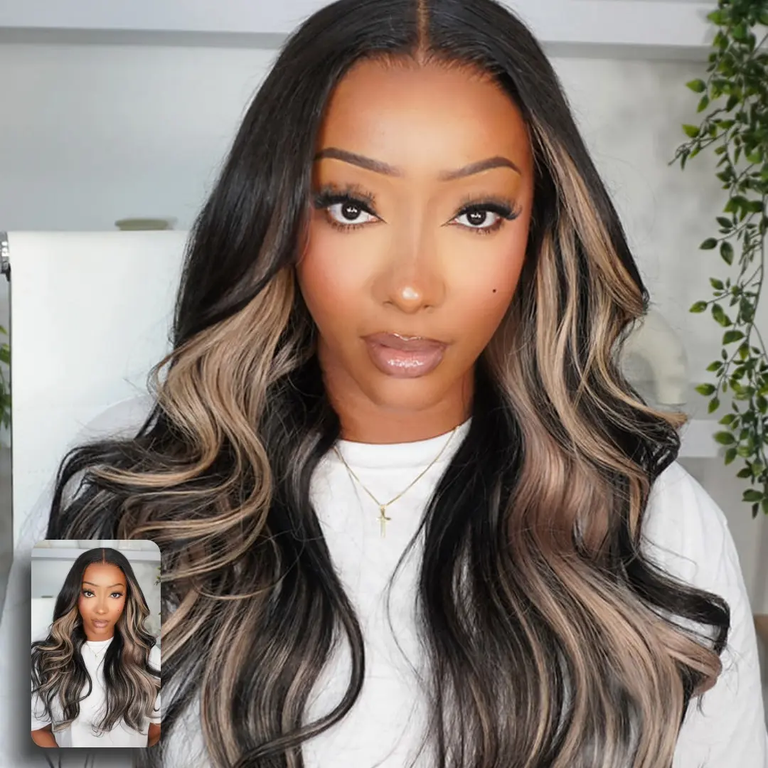 [HD Lace]AliPearl Ash Blonde Highlight Color Body Wave With Layers Glueless 13x6HD Lace Front Wig with Drawstring Ready to Go Pre cut Pre Plucked Human Hair