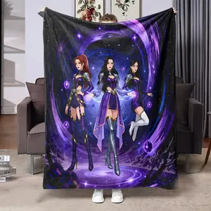 1pc Kpop Girl Group Themed Blanket Oversized Anime Purple Nebula Print Machine Washable Soft Flannel All Season Bedding Accessory Suitable for Bed Sofa Dorm Room