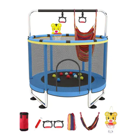 5.5Ft Kids' Trampoline with Safety Enclosure Net, No-Gap Safe Design, 3-Level Adjustable Accessories Pack, Easy to Assemble, Indoor-Outdoor Jumping Toy for 6–8 Years Old Boys & Girls, Christmas Gift