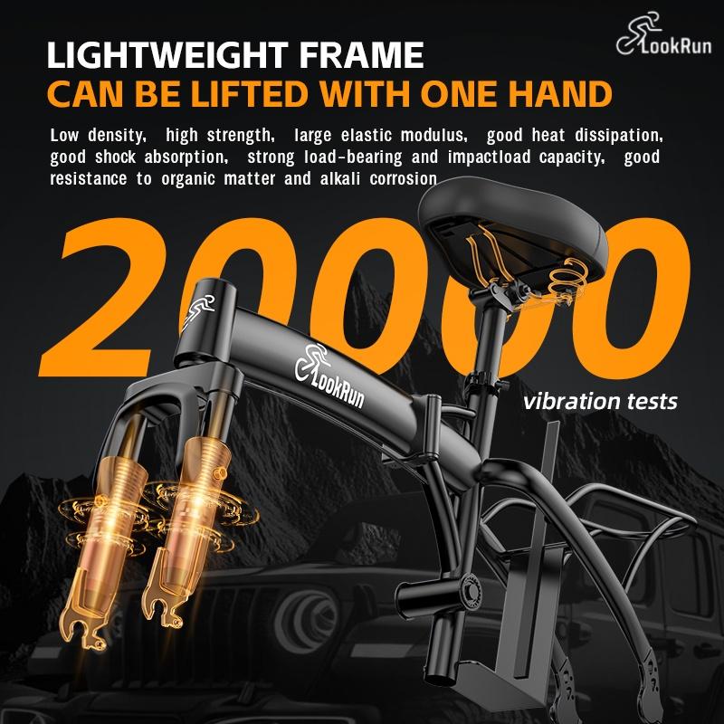 LookRun Foldable Electric Bike 800W Peak Power 22 mph Speed 60 Mile Range Explosion-Proof Tires Rear Disc Brake Dual Seats Ideal for Campus Commutes & Leisure E-Bike Folding Suspension