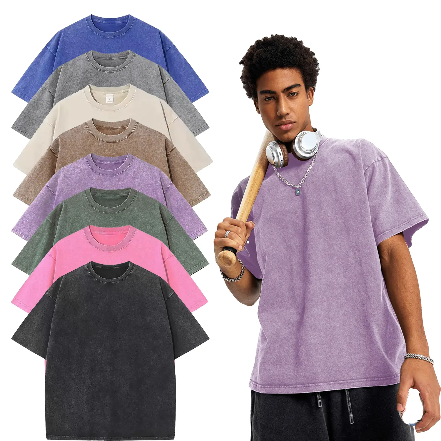 3-Pack Hip Hop T-Shirt Men Fashion Cotton Harajuku Multicolors Oversized Washed T-shirt Women Unisex Summer Retro Short Sleeve Tee Top Streetwear Casual