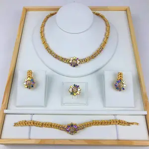 Luxury Gold-Tone Bridal Jewelry Set – Necklace, Bracelet, Earrings & Ring