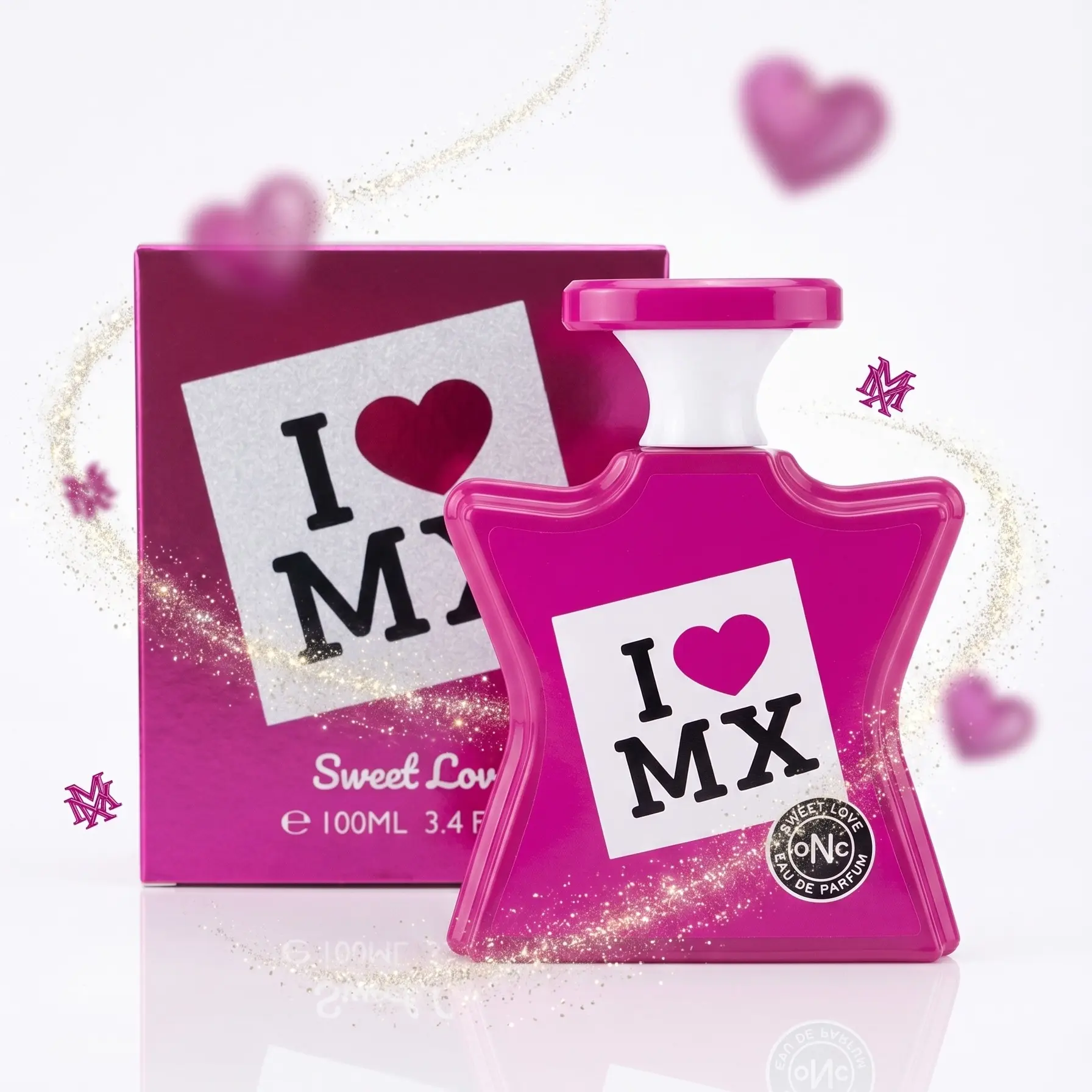 MX Sweet Love 100ml (3.4oz) Long-Lasting Sweet Floral EDP - Hot Pink Y2K Aesthetic Unisex Fragrance for Women
