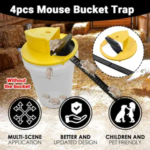 4pcs Mouse Trap Bucket Flip Lid with Auto Reset- Mouse Traps Indoor for Home, Multi-Catch, Humane or Lethal Rat Trap - ABS Material -Reusable Mouse Trap,Flip N Slide Bucket Lid Mouse Trap, Mouse Traps Bucket for Indoor and Outdoor Use