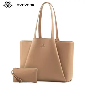 LOVEVOOK Laptop Tote for Women - 15.6 Inch Faux Leather Laptop Bag with Clutch, Large Capacity Office Purse Computer