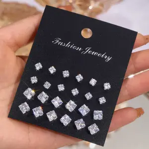 LUX-JEWEL - 12 Pair/Lot White Shiny Wedding Stud Earrings Set for Women Men Crystal Jewelry Accessories Oorbellen Jewelry Earrings