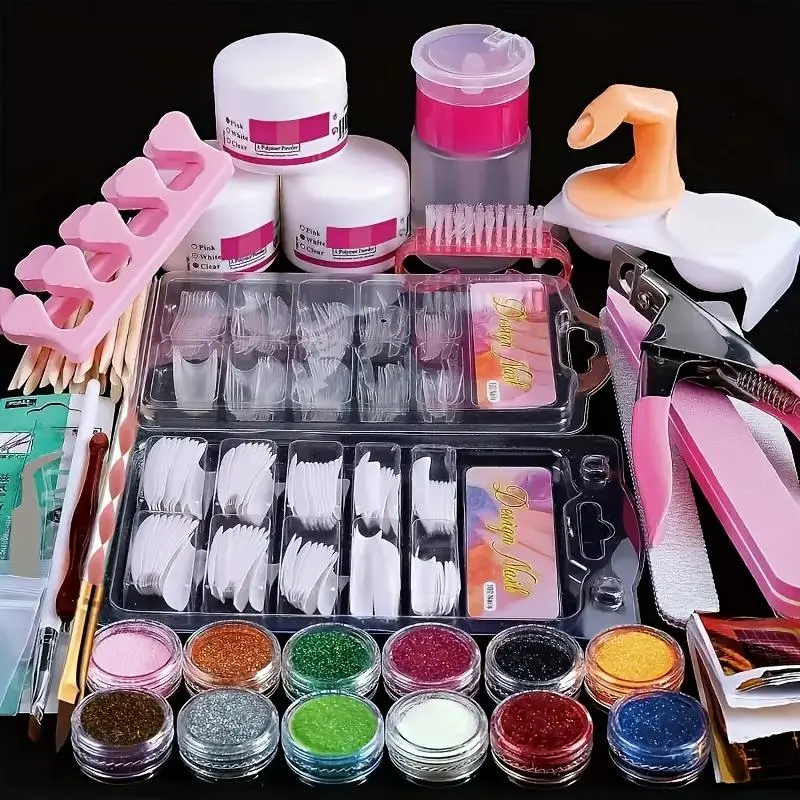 Complete Acrylic Nail Kit for Beginners, 12 Shiny Colors including, Clear, Allergy-Free, Professional Manicure Set, Nail Art Kits, Acrylic Nails Kit, Nail Tech Supplies