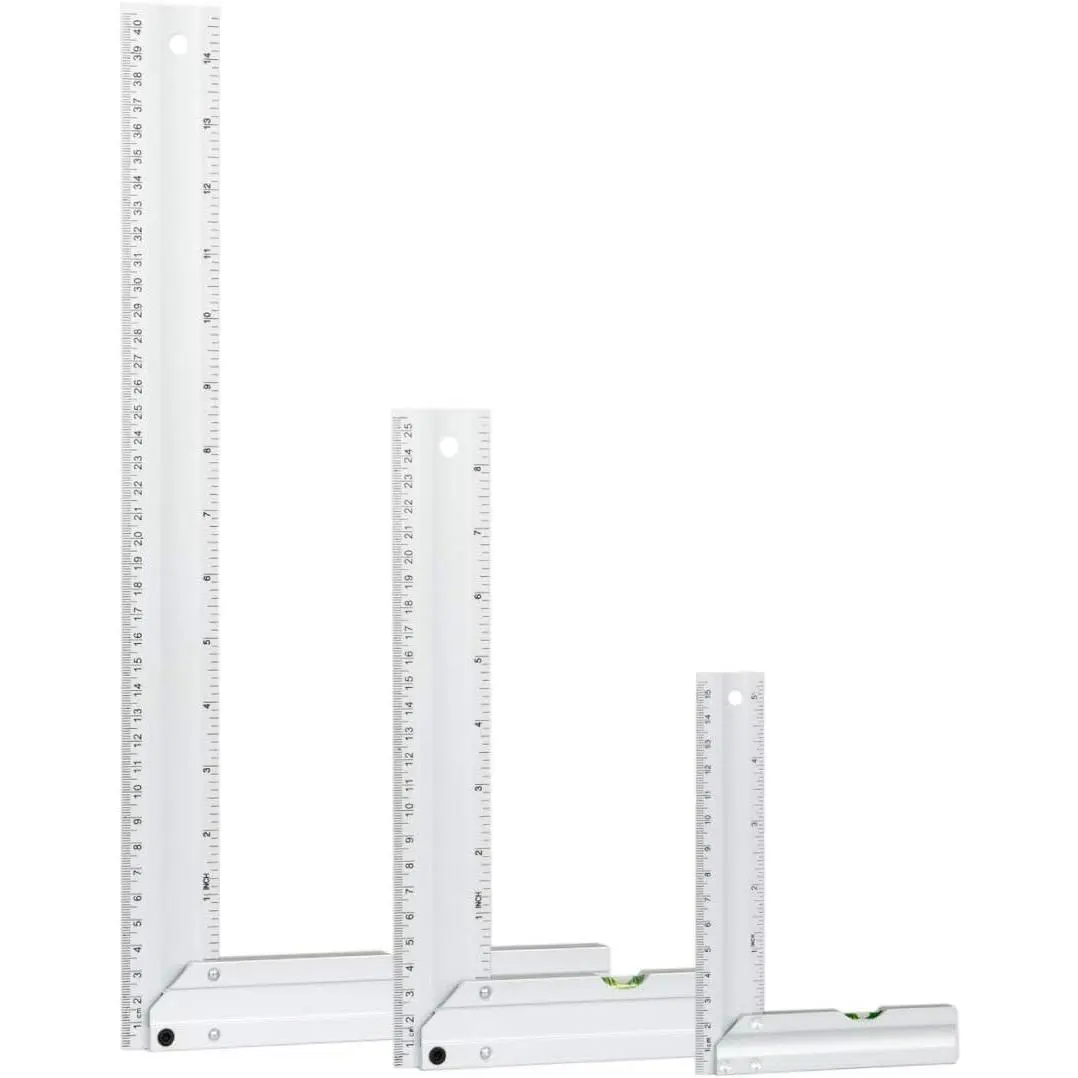 L Square 3pc, Try Square, 90 Degree Measuring Tools w/Bubble Levels, Machinist Square for Router Fence, Table Saw Blade, Woodworking, Carpentry Work, Frame Work (80005)