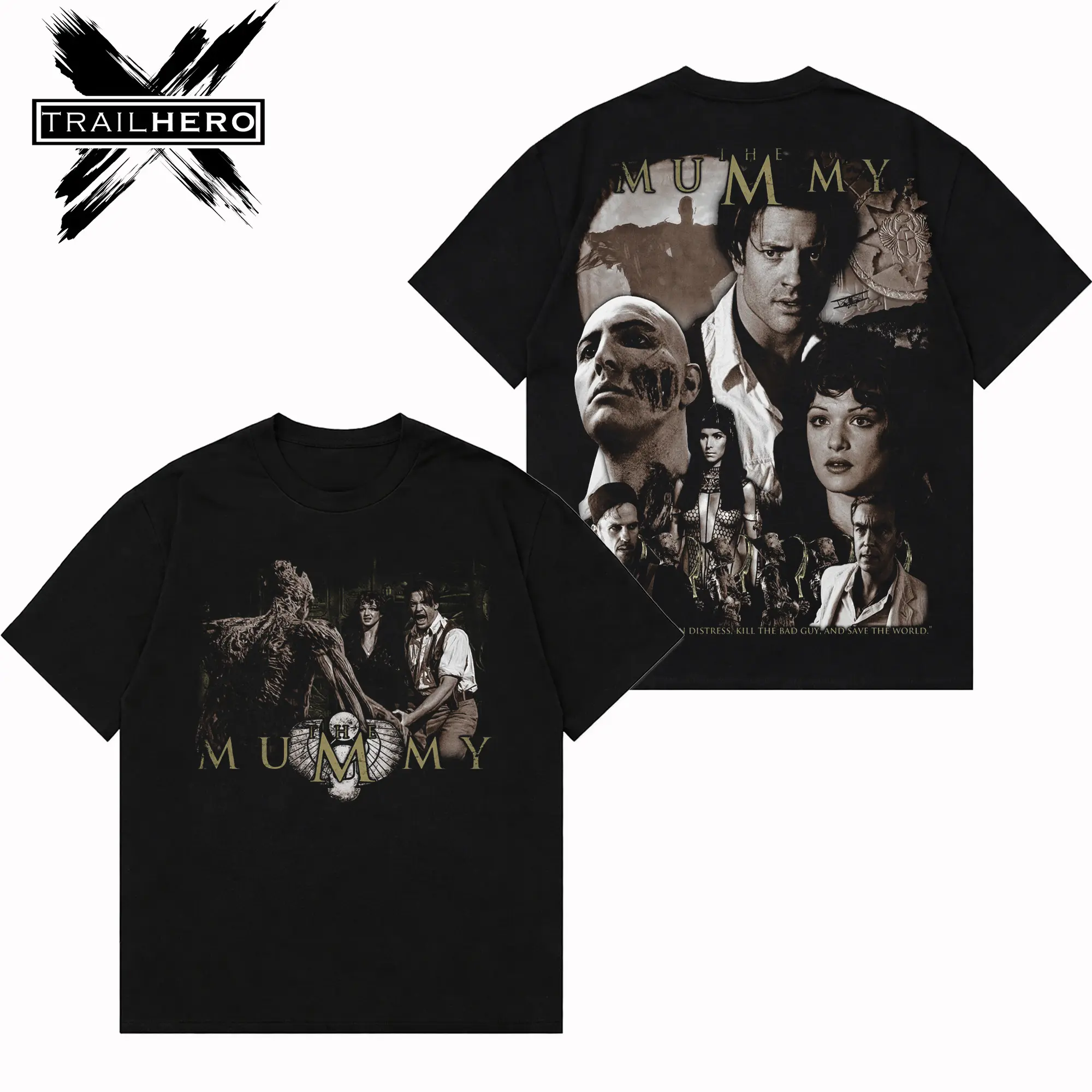 TRAIL HERO - Prepare Beware Behold 1999 The Mummy Premium Acid Washed Hoodie T-Shirt,The Mummy Horror Movie T-Shirt Hoodie, Character Horror Film Fans Shirt, Horror Film Washed Shirt