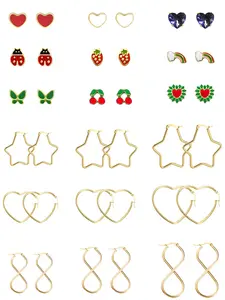 Christmas Themed Earrings Set, Cute Star & Heart Design Stud & Hoop Earrings, Fashion Elegant Jewelry for Women & Girls, Trendy All-match & Exquisite Jewelry for Gift