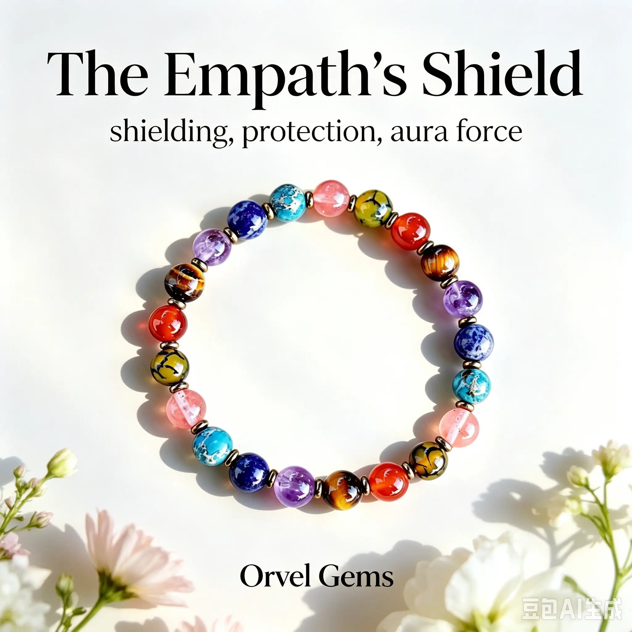 Empath's Shield Natural Gems Crystal Healing & Protection Bracelet - 8mm Mixed Stone Mix Beads (Dragon Vein Agate, Carnelian, Tiger’s Eye, Lapis Lazuli, Rose Quartz, Amethyst) - Chakra Balance Unisex Jewelry, Gift-Ready Fashion Accessory
