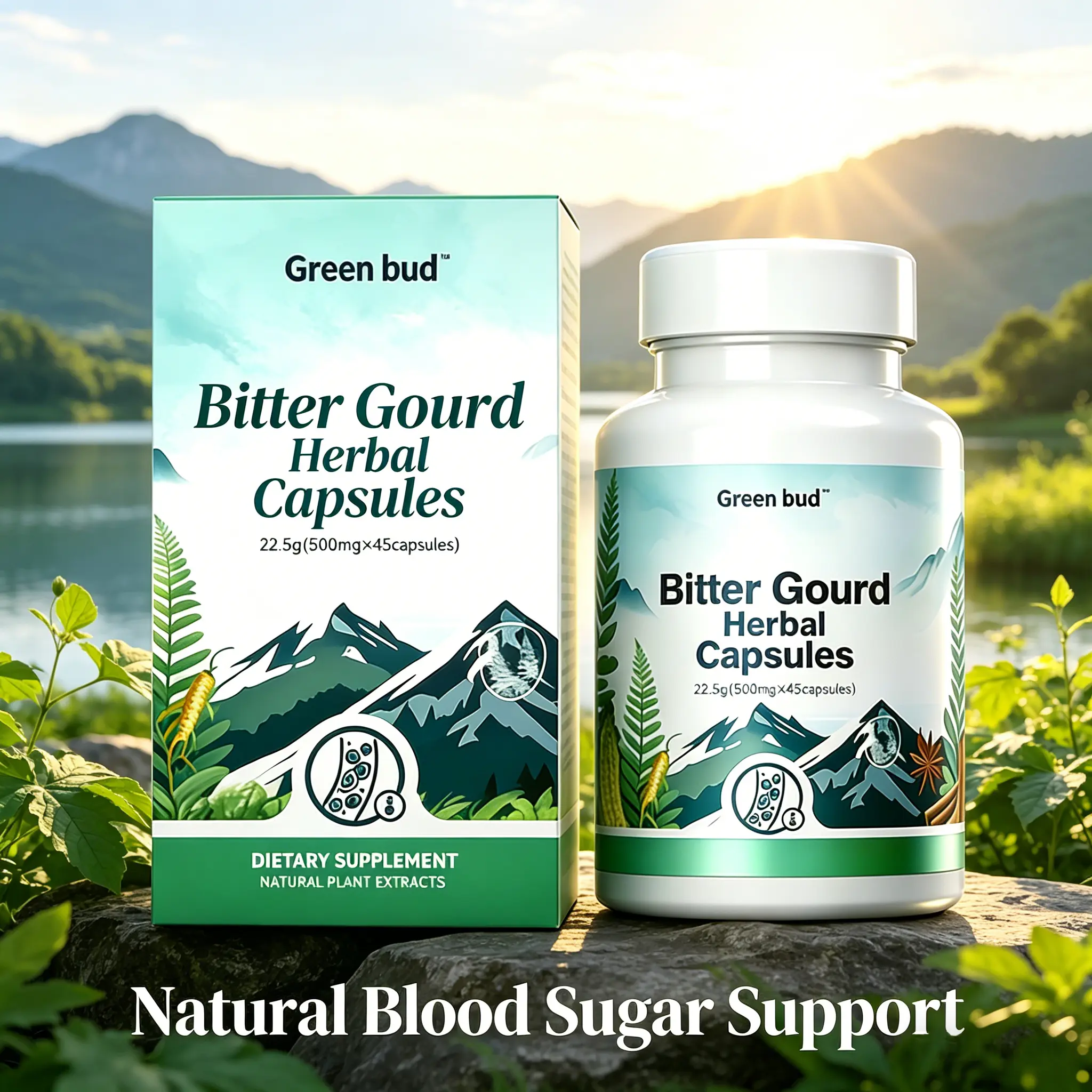 Green Bud Bitter Gourd Herbal Dietary Supplement Capsules - Multi-Ingredient Health & Wellness Botanical Capsules with Vitamins, Cinnamon, Ginseng, Mulberry Leaf Extracts for Body Support, Herbal Supplements