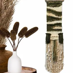 Brandy Frazier Fluffy Fleece Macrame - 11"  Wide Woven Wall Art - Neutral Cotton & Wool Blend Knit Cords - Boho Chic Decor for Home & Office - Unique Gift Idea Artwork Decorative Hanging