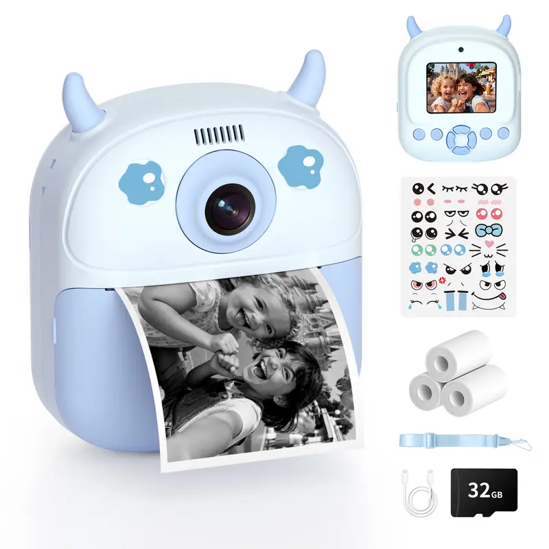 Christmas Gift Print Instant Digital Camera for Kids JD-71 - HD Video Cap., 2.4" Screen, Filters, MP3 Player, Built-in Games Keep Kids Engaged, Odorfree Prints, Portable Gadget for 4-10 Yr Old Girls, Birthday Gift with 32GB SD Card, Stocking Stuffer