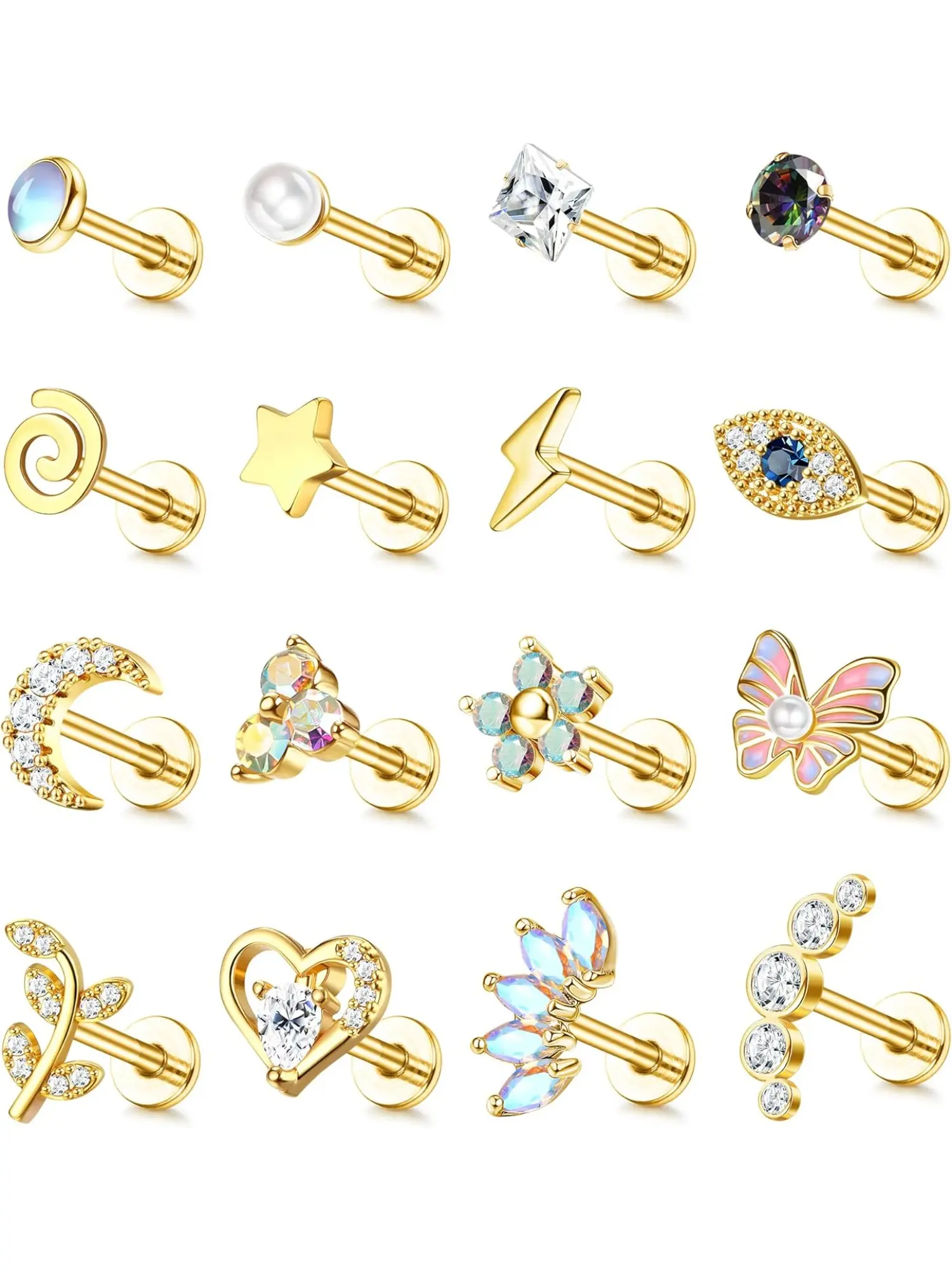 16 Pcs Helix Earrings for Women - Dainty Hypoallergenic Earrings Fashion Jewelry Surgical Steel Tragus & Helix Piercing Jewellery Set