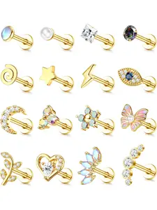 16 Pcs Helix Earrings for Women - Dainty Fashion Jewelry Surgical Steel Tragus & Helix Piercing Jewellery Set