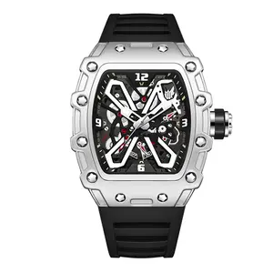 Luxury Style Men's Skeleton Watch, Luminous Dial, Rubber Strap, Casual Sport Timepiece
