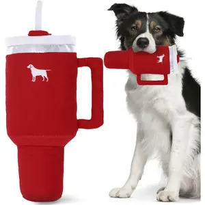 Pup Cup Tumbler   - Cute Girl  , Christmas & Birthday , Interactive Squeaker, Fun Puppy Present & Stocking Stuffer ( Red)