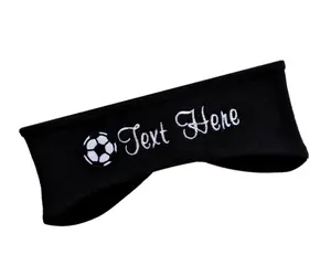 Black Soccer Fleece Headband, Cold Weather Athletic Ear Warmer with Embroidered Text