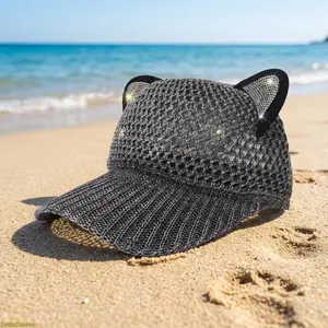 2026 Fashionable Women's Hats Summer Hollow-out Mesh Breathable Hat Full Mesh Baseball Cap Cat Ear Sun Hat