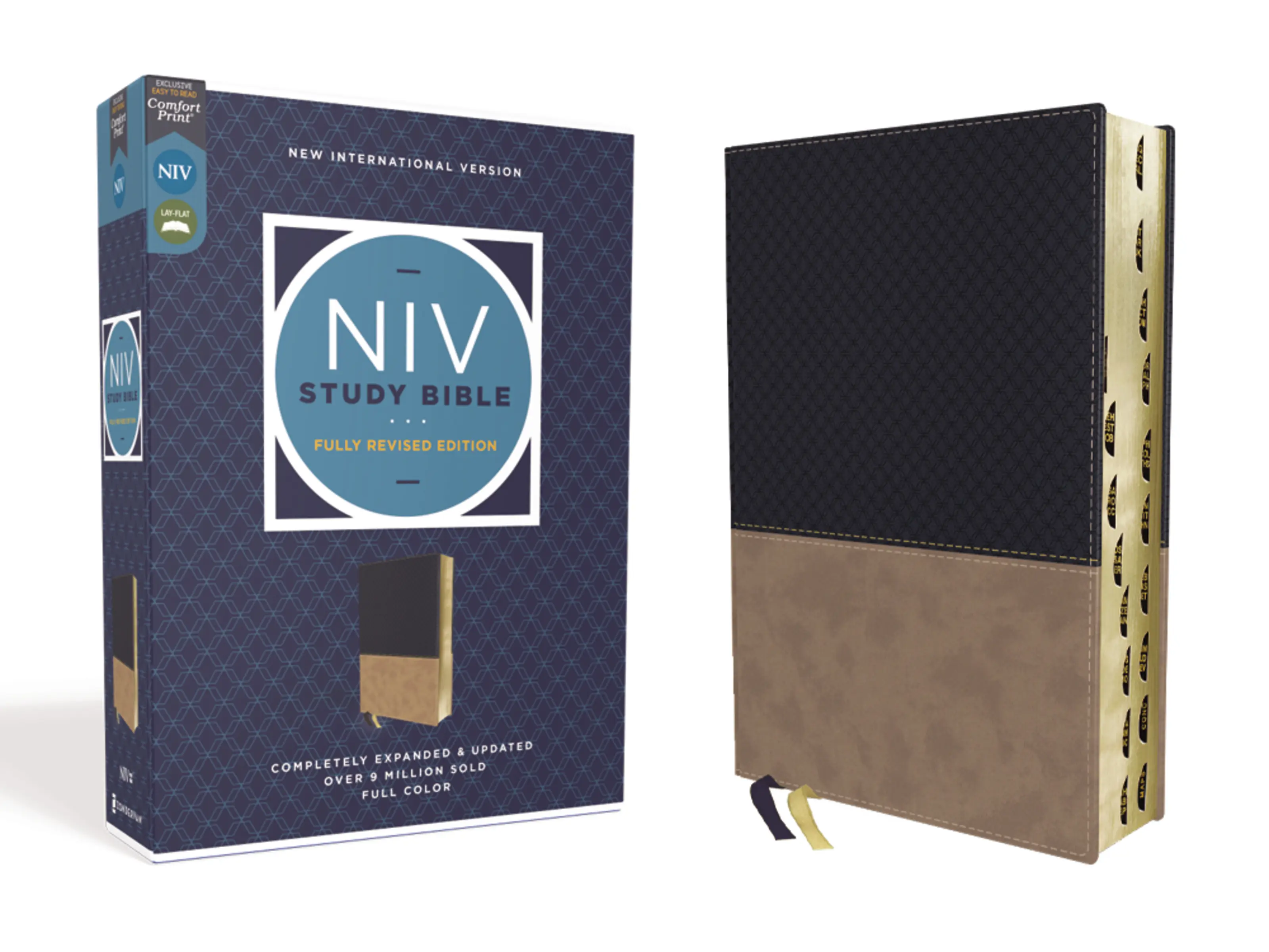 NIV Study Bible, Fully Revised Edition (Study Deeply. Believe Wholeheartedly.), Leathersoft, Navy/Tan, Red Letter, Thumb Indexed, Comfort Print (NIV Study Bible, Fully Revised Edition) by Kenneth L. Barker||Mark L. Strauss||Jeannine K. Brown||Craig L. Bl