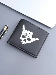 Unisex Skull Shaka Hand Print Bifold Wallet, PU Leather Multiple Card Slots Purse, Casual Everyday Carry Wallet for Men Women, Ideal Gift for Surfers  Trendsetters